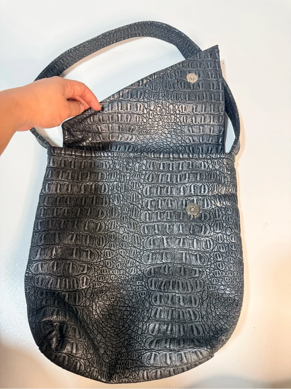 Black Crocodile Embossed Shoulder Bag Handbag